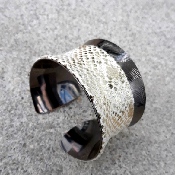 Cuff Bracelet/ Metallic Exotic Print Faux Suede Detail/Statement Bracelet/ Boho - Picture 3 of 15
